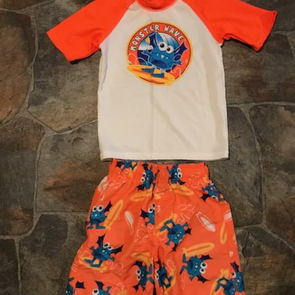 Boys swim trunks with matching rashguard